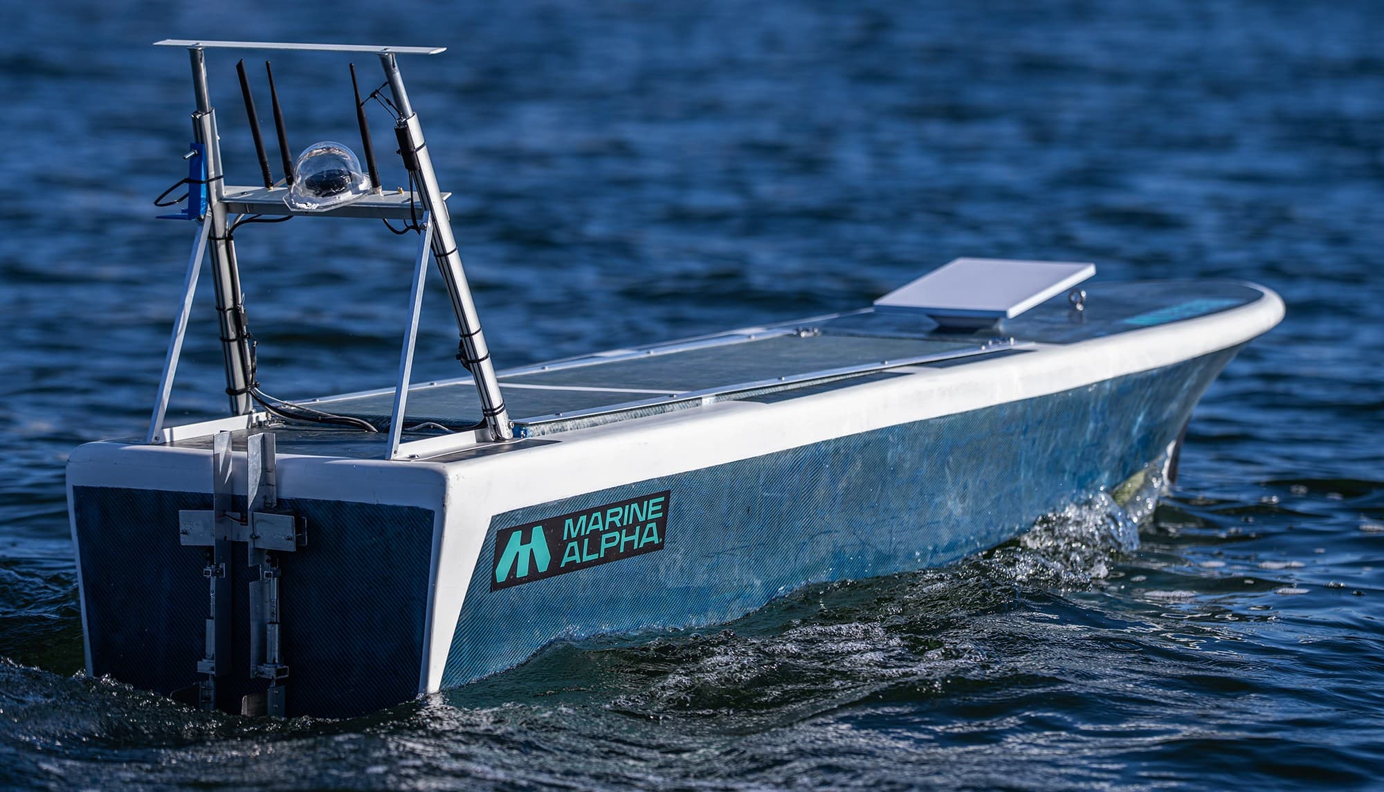 The MA3 unmanned surface vessel on the water